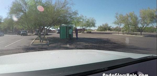  Porta Gloryhole Mature lady sucks cock in porta potty GH